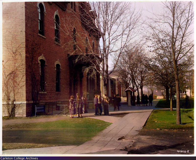 A typical campus scene before Willis Hall - showing the Gymnasium - Leighton Hall in the distance