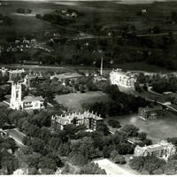 COLORIZED: Aerial view of campus, from the southeast